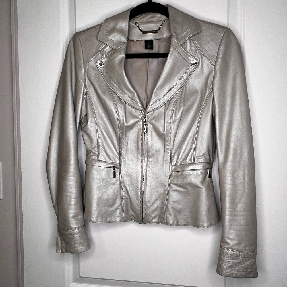 <RARE> Silver Leather Peplum Jacket - WHBM